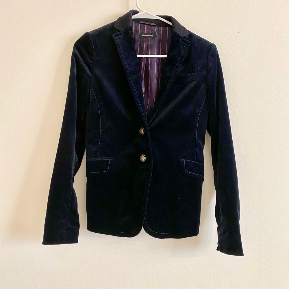Massimo Dutti Navy Velvet Blazer